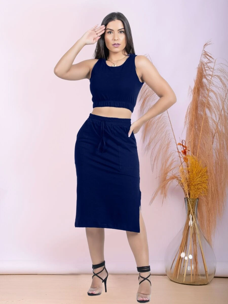 Women Two-piece Outfits - Màu xanh hải quân - Xem 1