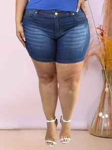 Plus Size Denim Shorts - Màu xanh lam - Xem 2