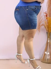 Plus Size Denim Shorts - Màu xanh lam - Xem 3