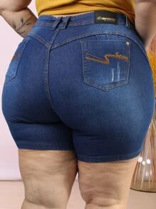 Plus Size Denim Shorts - Màu xanh lam - Xem 1