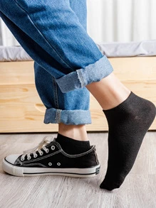 5雙裝男士薄款黑色休閒運動短襪,低口設計,適合日常穿著 - 黑色 - 查看 5