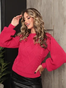 Women Sweaters - 玫瑰紅 - 查看 3