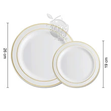 Berry Hip Elegant Premium Disposable Tableware Gold Color 125 Pieces: 50 Plates With Gold Rim, 25 Gold Spoons, 25 Gold Forks, 25 Gold Knives, For 25 Guests - 金色 - 查看 2