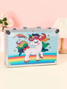 Set Arte Colores Crayones Plumones Acuarelas Maletin Unicornio - Celeste - Ver 4