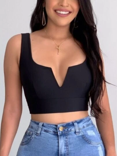 CROPPED TOP ALÇA DECOTE ARO V SEXY SIMPLES OCASIONAL