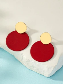 1pair Geometric Asymmetric Enamel Round Stud Earrings - Red - View 5