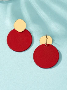 1pair Geometric Asymmetric Enamel Round Stud Earrings - Red - View 3