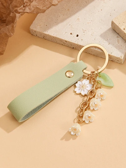 Boho 1pc Women Flower & Faux Pearl Charm Keychain, For, Bag Purse Charm Car Accessories Bag Charm School Pearl Cute Goth Y2k Christmas Gift Ideas Bag Lanyards With Id Holder Car Accessories Bag Charms Car Teacher Friend Sister Gifts For Mother, Father, Graduation, And Teacher