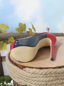 Women's Classic Color Block Peep Toe 16cm High Heels - Black - View 5