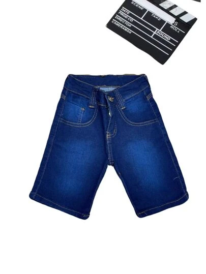 Short Jeans Denim Escuro Com Botão Para Menino Infantil