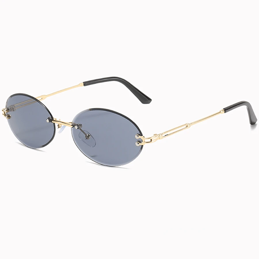 Oval Frame Rimless Fashion Glasses - Grey - View 1