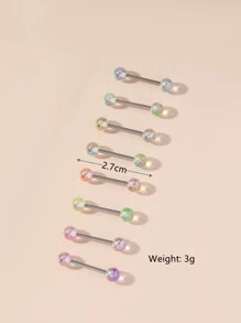 8入組奢華球形亞克力舌環適用於女士舌頭穿孔裝飾用品 - 銀色 - 查看 4