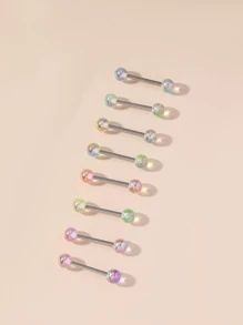 8入組奢華球形亞克力舌環適用於女士舌頭穿孔裝飾用品 - 銀色 - 查看 3