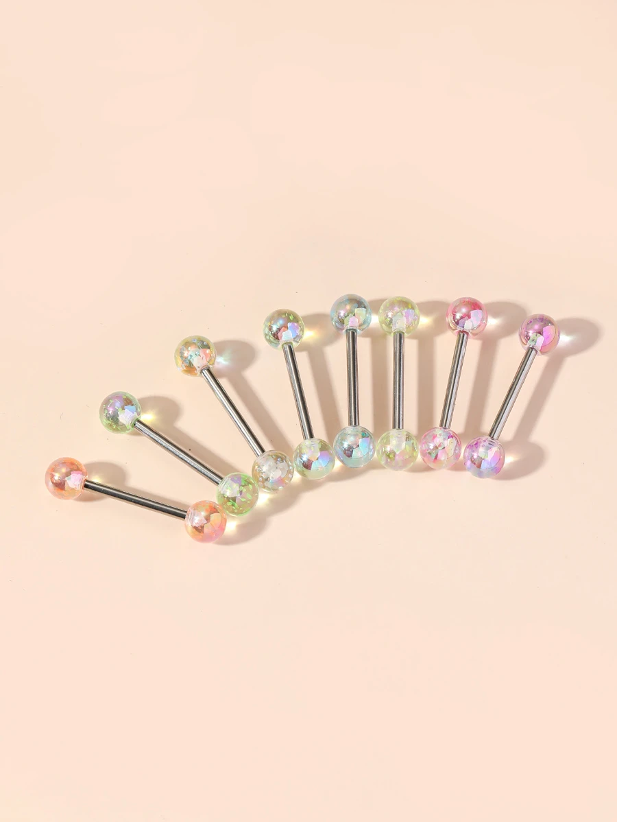 8入組奢華球形亞克力舌環適用於女士舌頭穿孔裝飾用品 - 銀色 - 查看 1