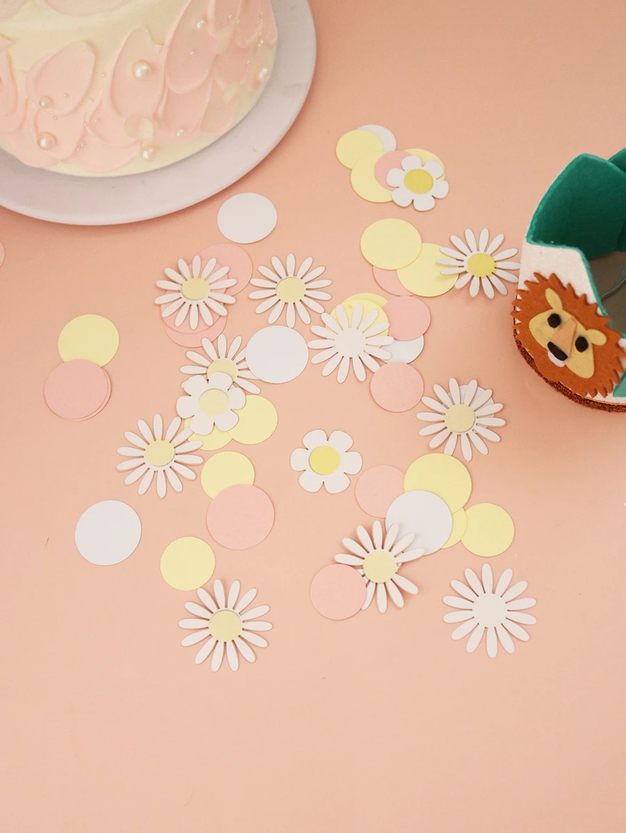 1套粉紅色逼真雛菊形五彩紙屑生日婚禮主題派對餐桌裝飾，灑道具 - 彩色 - 查看 1