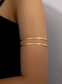 1pc Metallic Geometric Hollow Out Line Detail Open Cuff Bracelet, Stylish & Bold - Yellow Gold - View 2