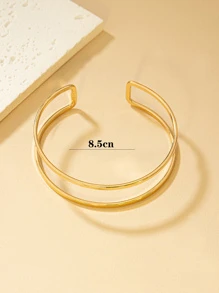 1pc Metallic Geometric Hollow Out Line Detail Open Cuff Bracelet, Stylish & Bold - Yellow Gold - View 5