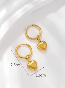 1 对优雅心形吊坠女士耳环由不锈钢制成，是送给情侣情人节、妈妈、母亲、母亲节、礼物的理想礼物 - 金黃色 - 查看 3