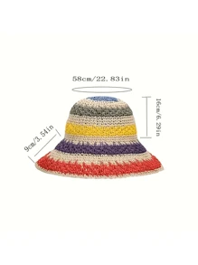 彩色編織草帽波西米亞風 - 米色 - 查看 5
