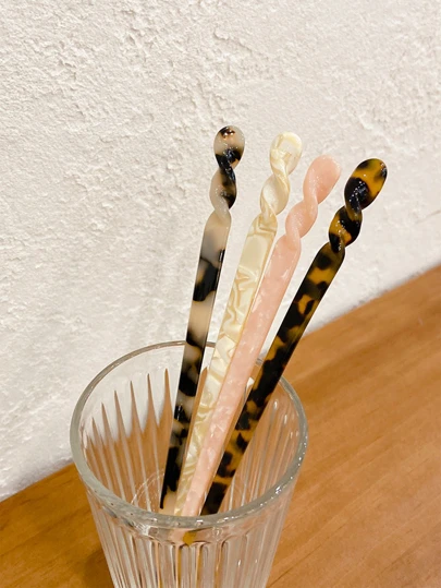 4pcs Tortoiseshell Hair Pin Boho,Leopard Print Hair Bun Hair Bun Maker Bun Hair Piece Hair Styling Pins, School Stuff, Hair Accerssories, Head Accessories, Hair Accessories For Women