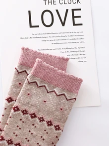 3雙女式可愛時尚中筒襪,金銀色線和粉腮米色混搭,日常穿著