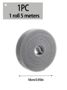 1卷5m灰色魔術魔術貼紮帶，帶理線器，非常適合整理電源線、充電線、USB線、鼠標線、手機和充電器