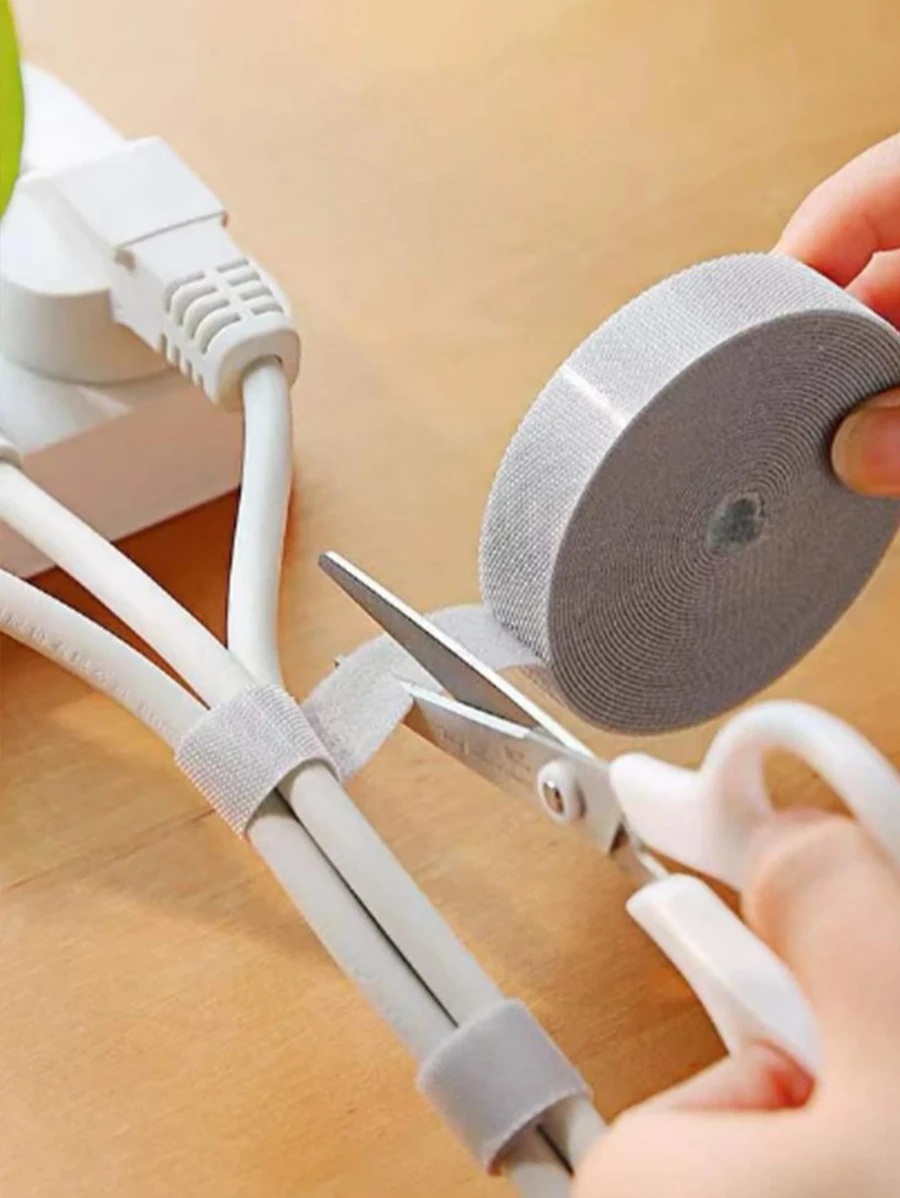 1卷5m灰色魔術魔術貼紮帶，帶理線器，非常適合整理電源線、充電線、USB線、鼠標線、手機和充電器