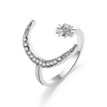 Cubic Zirconia Moon & Sun Decor Ring Elegant Halloween - Silver - View 2