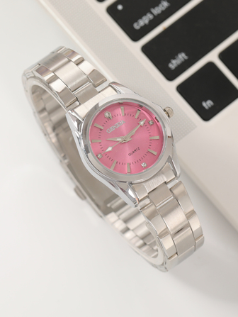 1 Peça Mulheres Prata Liga De Zinco Alça Fashionable Decoração De Strass Redondo Relógio De Quartzo Mostrador , Para Quotidiano