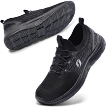 Women's Slip On Walking Shoes Breathable Comfortable Sneakers - 黑色 - 查看 3