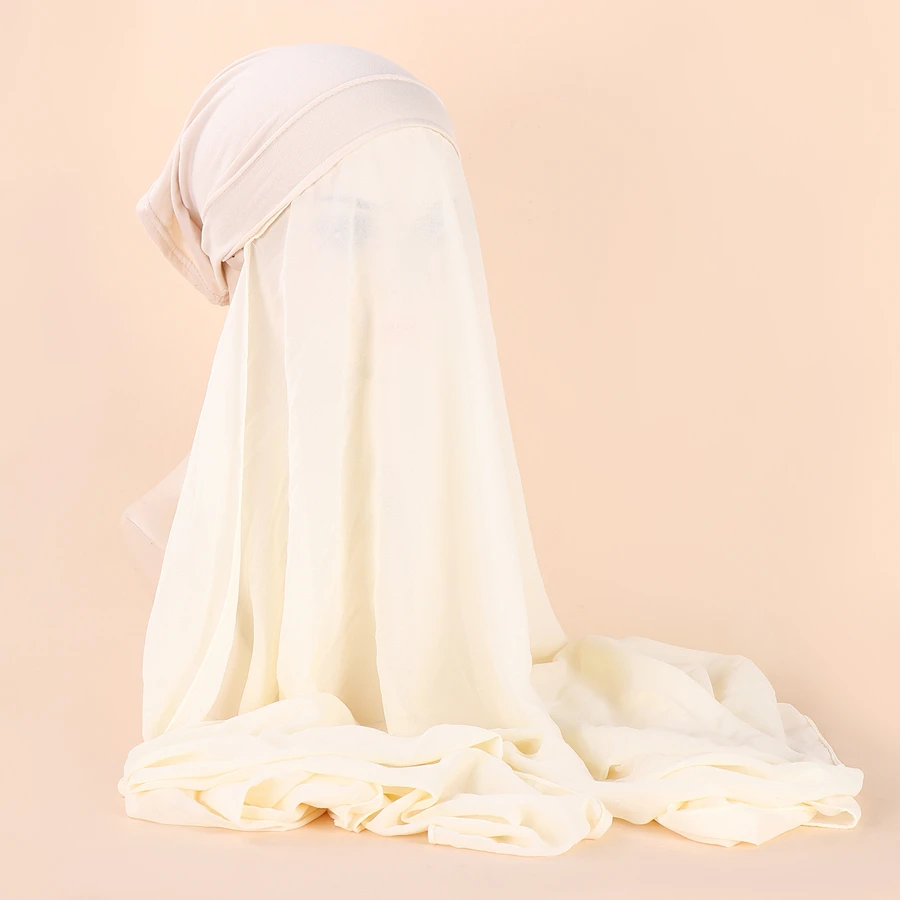 Solid Pull-On Hijab Daily Under Cap - Beige - View 1