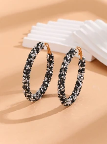 1對流行全水鑽圓形設計大圓耳環,黑色和白色 - 黑與白 - 查看 1