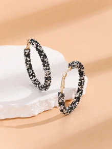 1對流行全水鑽圓形設計大圓耳環,黑色和白色 - 黑與白 - 查看 4