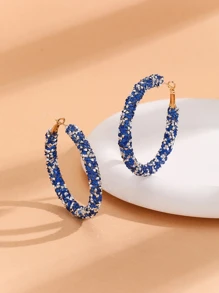 1對時尚藍色和白色水鑽裝飾全鑽石圓形形狀圓耳環適合女士 - 藍白色 - 查看 3