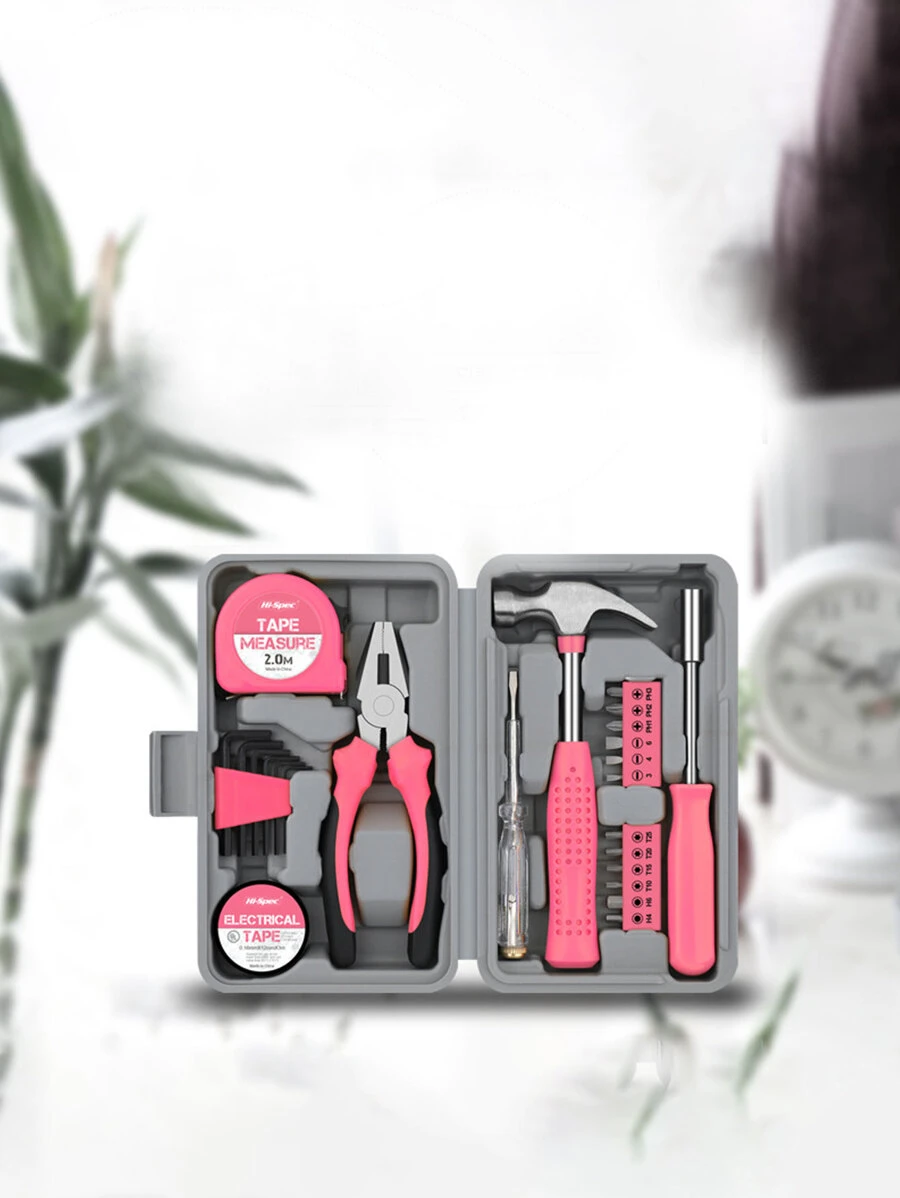 1set Stainless Steel Pliers & Hammer & Measuring Tape Set, Modernist Pink Multifunction Repair Toll Set For Household - Pink - View 1