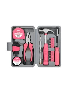1set Stainless Steel Pliers & Hammer & Measuring Tape Set, Modernist Pink Multifunction Repair Toll Set For Household - Pink - View 2
