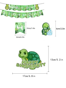 32入組綠色烏龜主題派對用品,生日派對場景裝飾套裝 - 彩色 - 查看 5