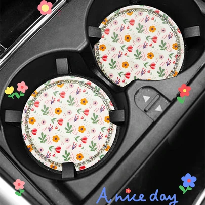 2入組花朵圖案汽車杯墊