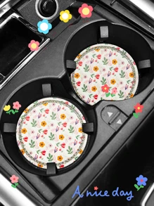 2入組花朵圖案汽車杯墊 - 彩色 - 查看 1