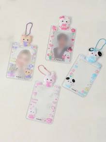 1pc Cartoon Transparent PVC 3-inch Student Id Card Holder With Bus Card Slot - Multicolor - View 4