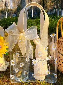 1pc 8 x 7.21inch Portable PVC Gift Bag With Ribbon, Clear Daisy Print Gift Wrapping Bag For Wedding Party - Clear - View 6
