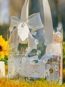 1pc 8 x 7.21inch Portable PVC Gift Bag With Ribbon, Clear Daisy Print Gift Wrapping Bag For Wedding Party - Clear - View 5