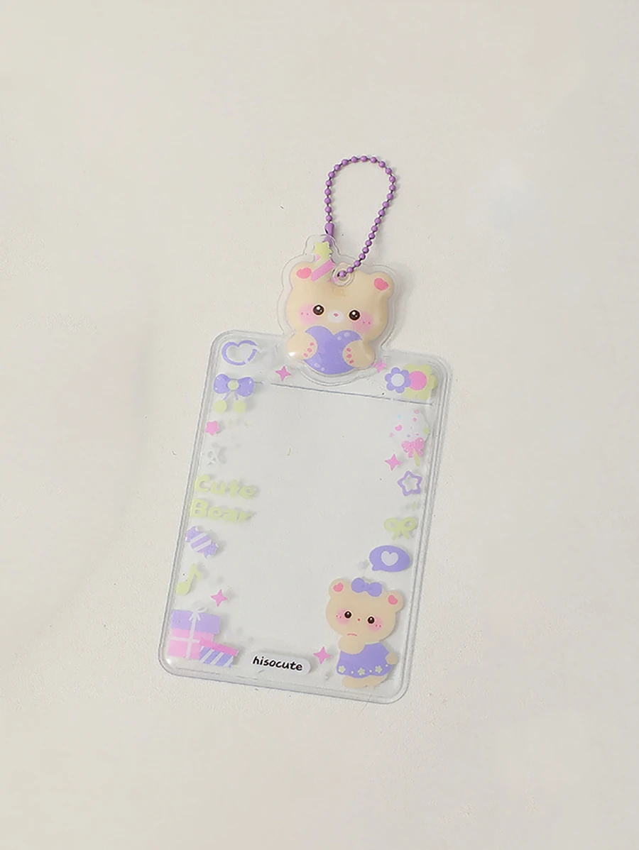 1pc Cartoon Transparent PVC 3-inch Student Id Card Holder With Bus Card Slot - Multicolor - View 1