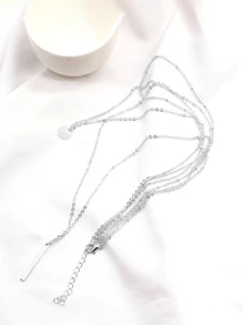 1pc Fashionable Multilayer Metal Disc Tassel Pendant Necklace For Women, Collor Bone Chain, Suitable For Party And Gift - Antique Silver - View 4
