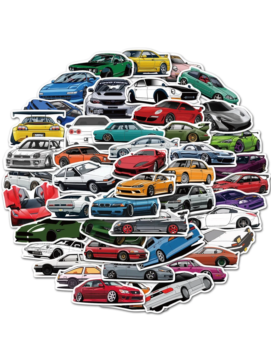 50入組卡通車輛塗鴉貼紙適用於滑板,行李,筆記本電腦,水瓶,REWARD禮物
