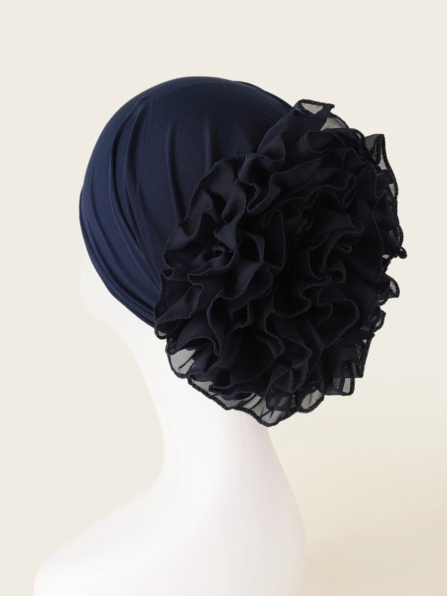 Envoltura de la cabeza con diseño de flor - Azul Marino - Ver 1