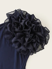 Envoltura de la cabeza con diseño de flor - Azul Marino - Ver 3