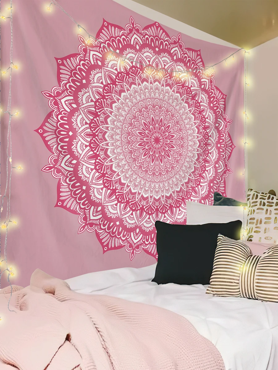 1pc Geometric Flower Pattern Tapestry, Flag For Room, Room Decor, Tapestry, Wall Decor, Wall Art, Home Decor, Room Stuffs, Flags For Room, Tapestry Wall Tapestry, Pink Tapestry - Multicolor - View 1