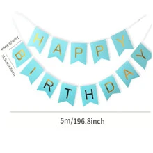 Conjunto, Pancarta de Feliz Cumpleaños, Banderín con forma de cola de golondrina, Pancarta con letras brillantes azules y doradas, Bandera de cumpleaños con efecto bronceado, Decoración de fiesta creativa con efecto bronceado, Bandera con letras, Suministros para fiesta de cumpleaños con temática de bandera con cola de golondrina, Juguetes para niños, Decoración de habitación, Decoración de cumpleaños - Azul - Ver 8