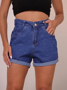 Women Denim Shorts - Rửa tối - Xem 2